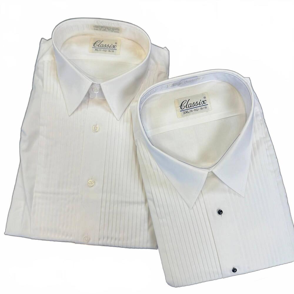 NEW CLASSIX men's pleated tuxedo shirt in laydown collar